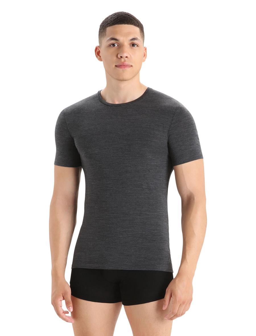 Bielizny Icebreaker Merino Anatomica Krótkie Sleeve Crewe T-Shirt Męskie Czarne Szare | PL 1645OKIR